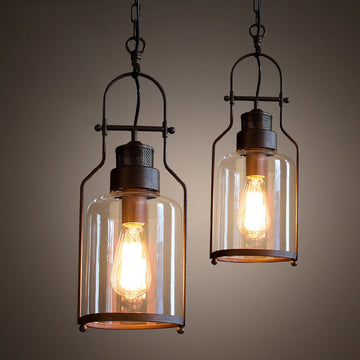 Industrial 1-Light Rust Metal Glass Lantern Pendant Light